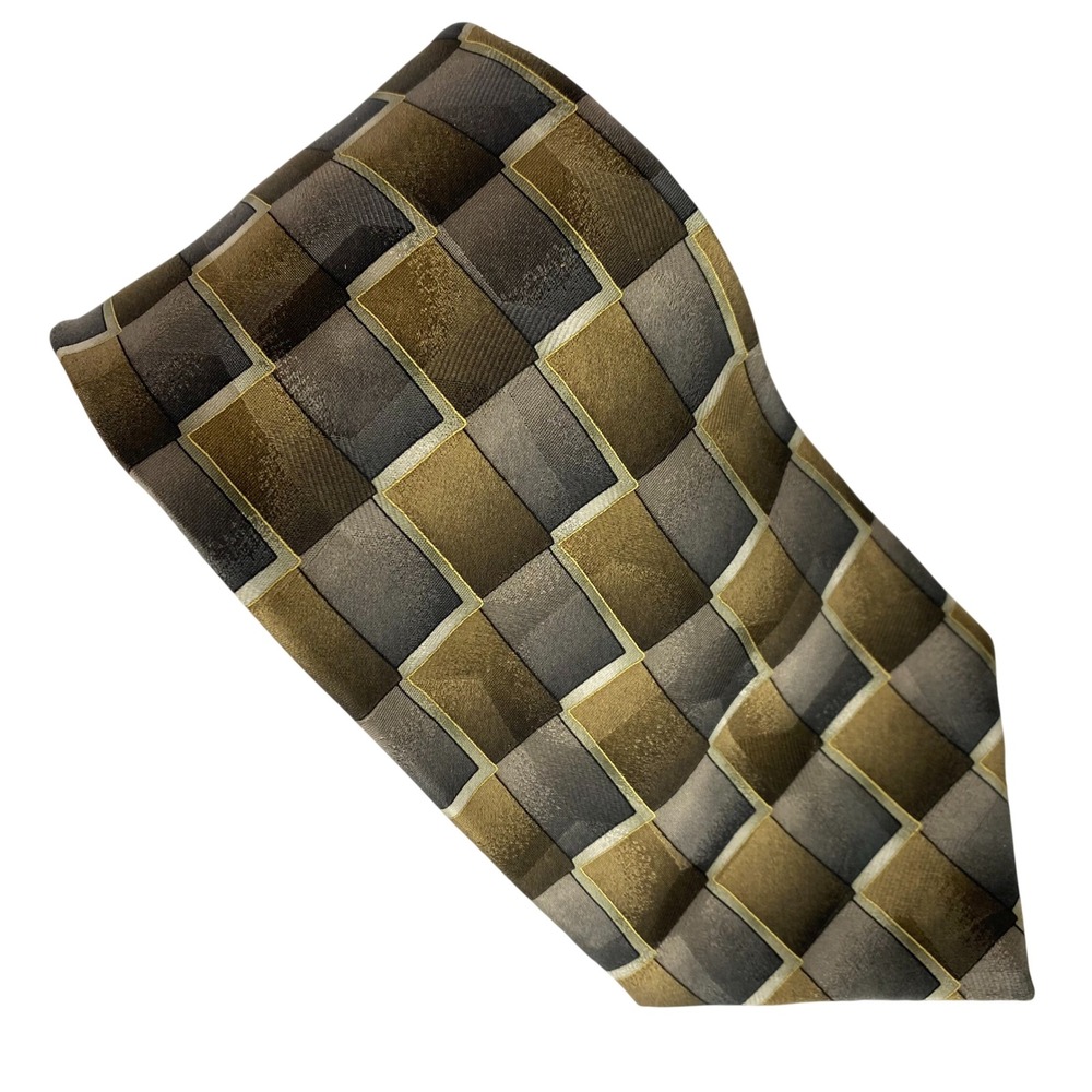 FACETS Silk Tie Mens‎ Brown Gold Geometric Contemporary Wide Dress 58x4